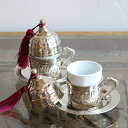 トルココーヒーカップ＆ソーサー銅製カバー付2客セットシルバー（フリンジは3色から選べます）・トルコお土…