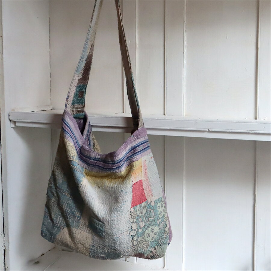 Tote Bag Type - ヴィンテージカンタ ショルダーバッグ ワンストラップ カンタ刺繍ラリーキルト　インド　古布 斜め掛け