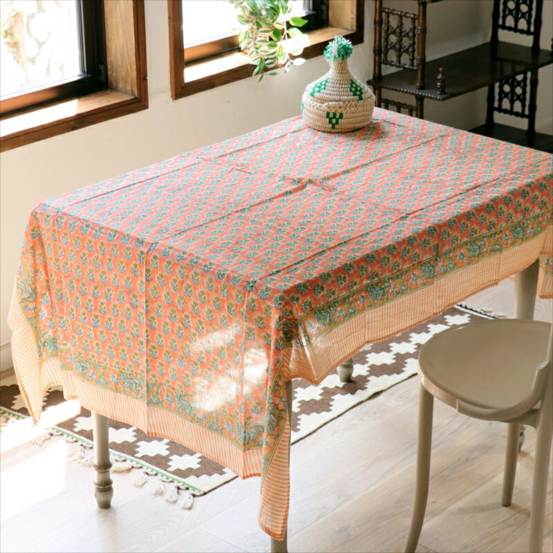 Rakuten - ブロックプリント　木版　178x108cm フリークロス コットン100%　大判ストール インド　ハンドメイド