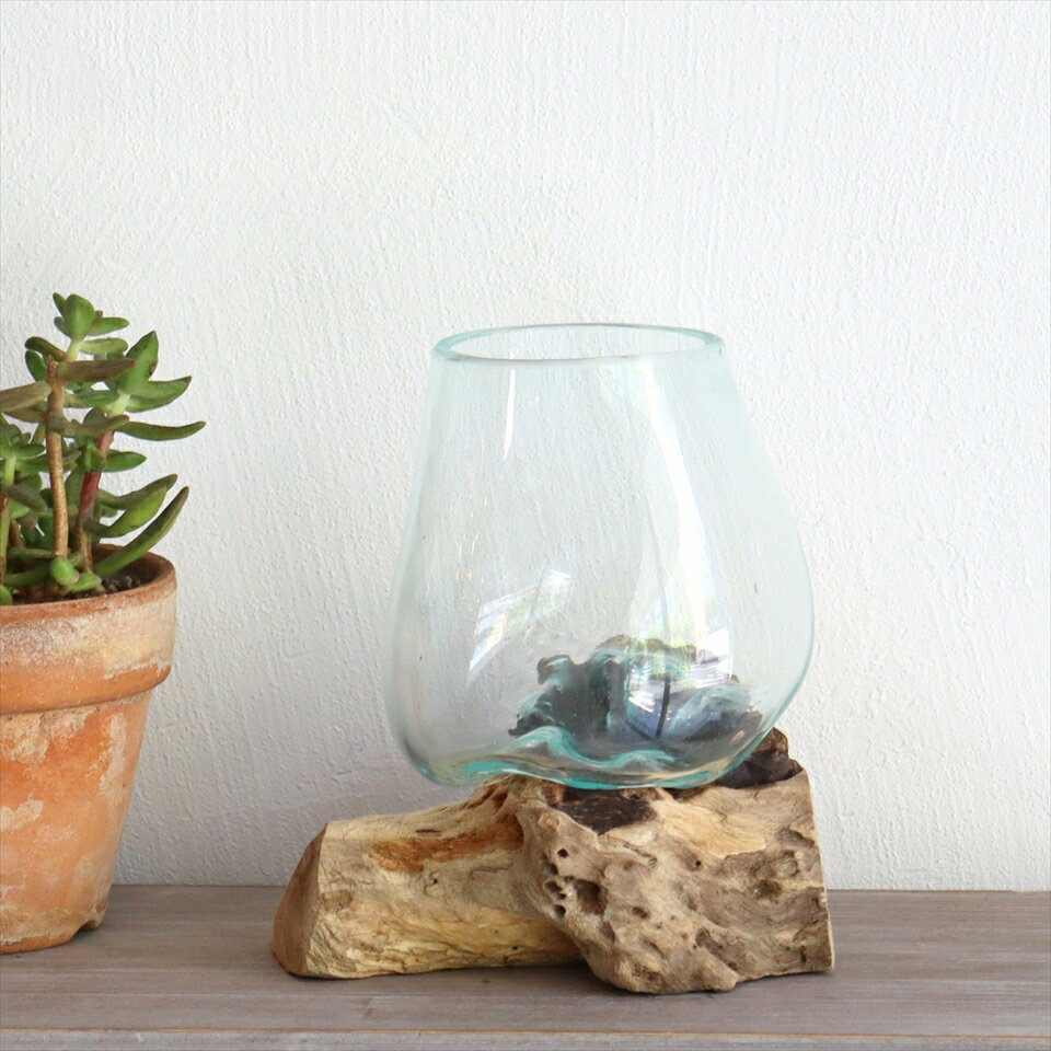 流木 フラワーベース 花瓶 【現品お届け】H16×W14×D14cm ガラスベース glass planter/flower vase