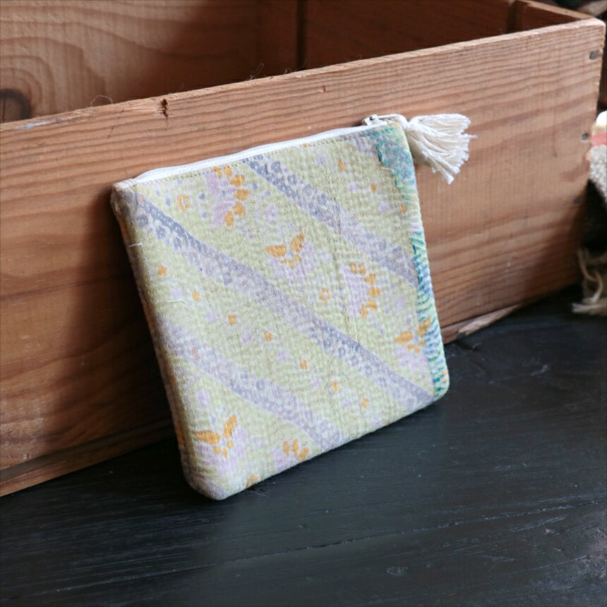 Rakuten - カンタ刺繍　ミニポーチ　フラットポーチ16.5×19cmヴィンテージカンタ　現品