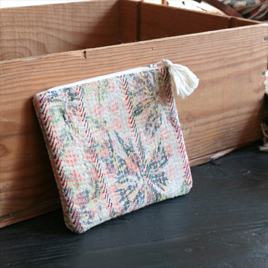 Rakuten - カンタ刺繍　ミニポーチ　フラットポーチ16.5×19cmヴィンテージカンタ　現品