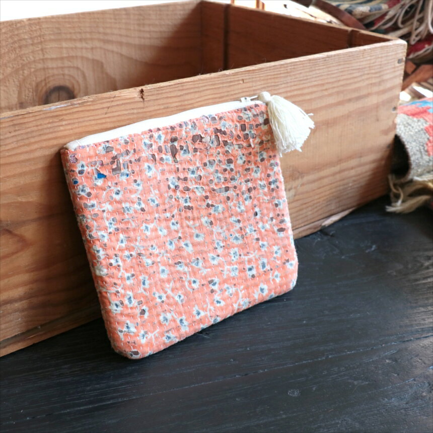 Rakuten - カンタ刺繍　ミニポーチ　フラットポーチ16.5×19cmヴィンテージカンタ　現品