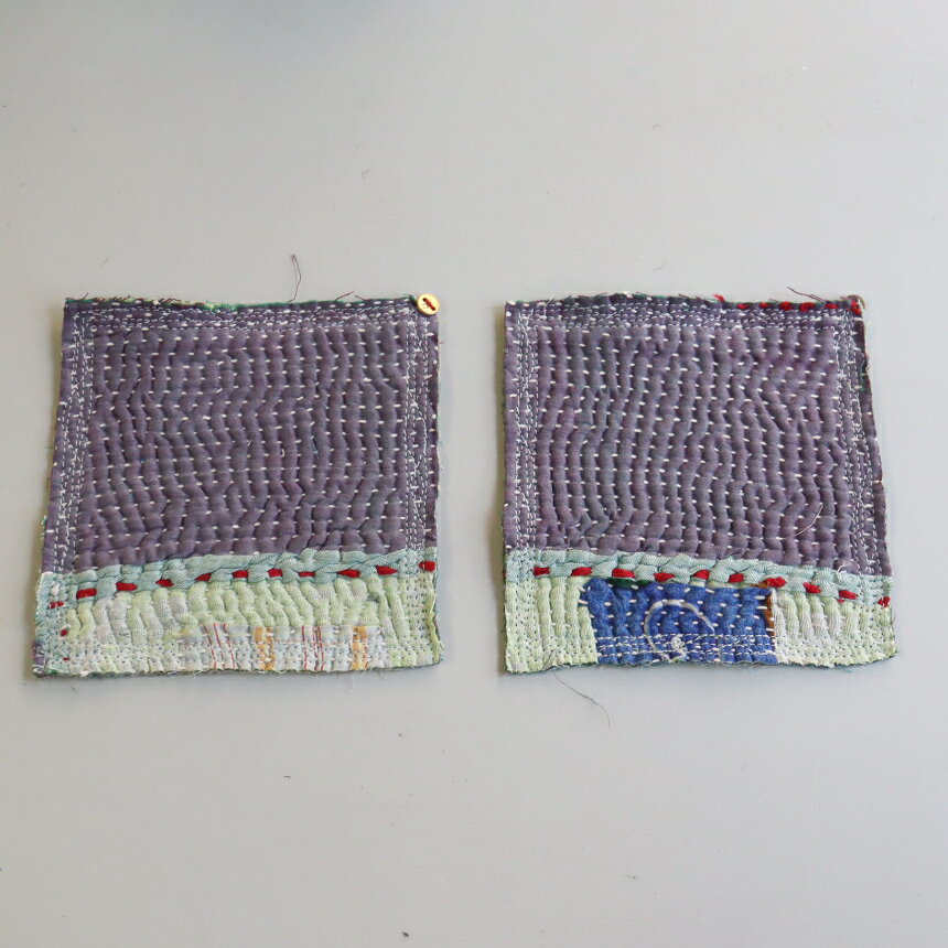 Rakuten - コースター12cm 2枚組　カンタ刺繍 インド刺し子ヴィンテージカンタ