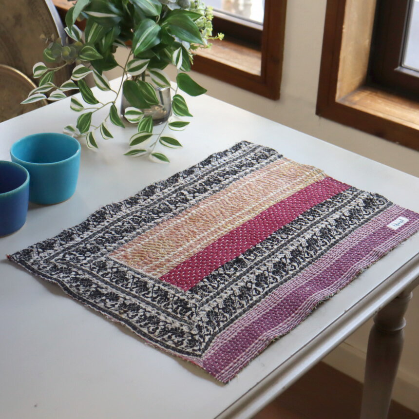 Rakuten - テーブルマット カンタ刺繍 インド刺し子ヴィンテージカンタ