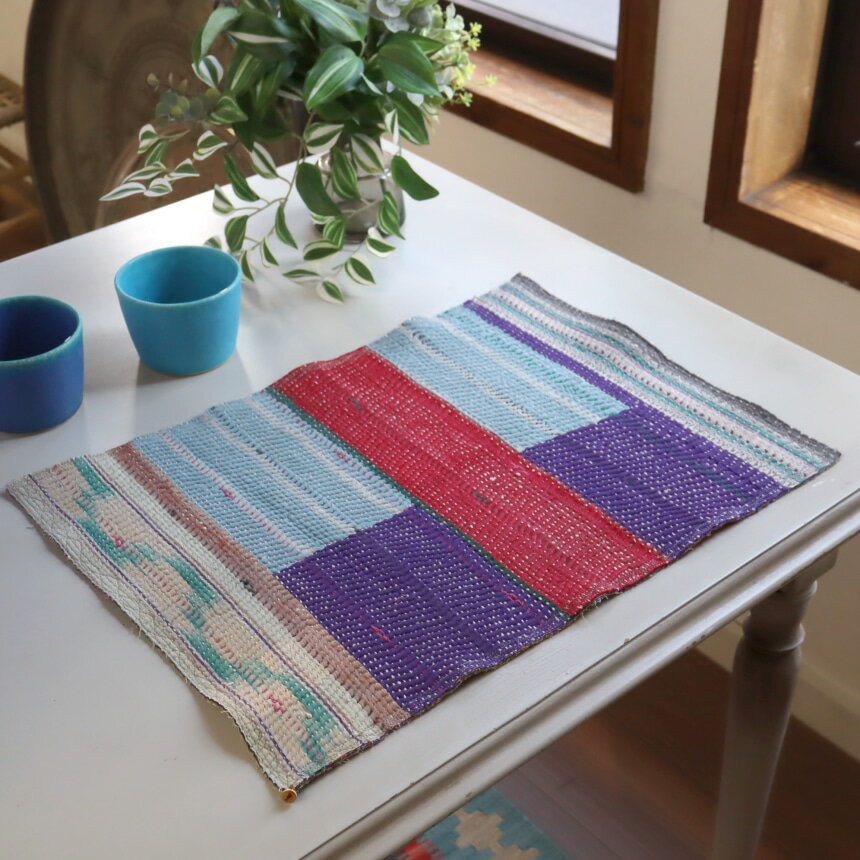 Rakuten - テーブルマット カンタ刺繍 インド刺し子ヴィンテージカンタ