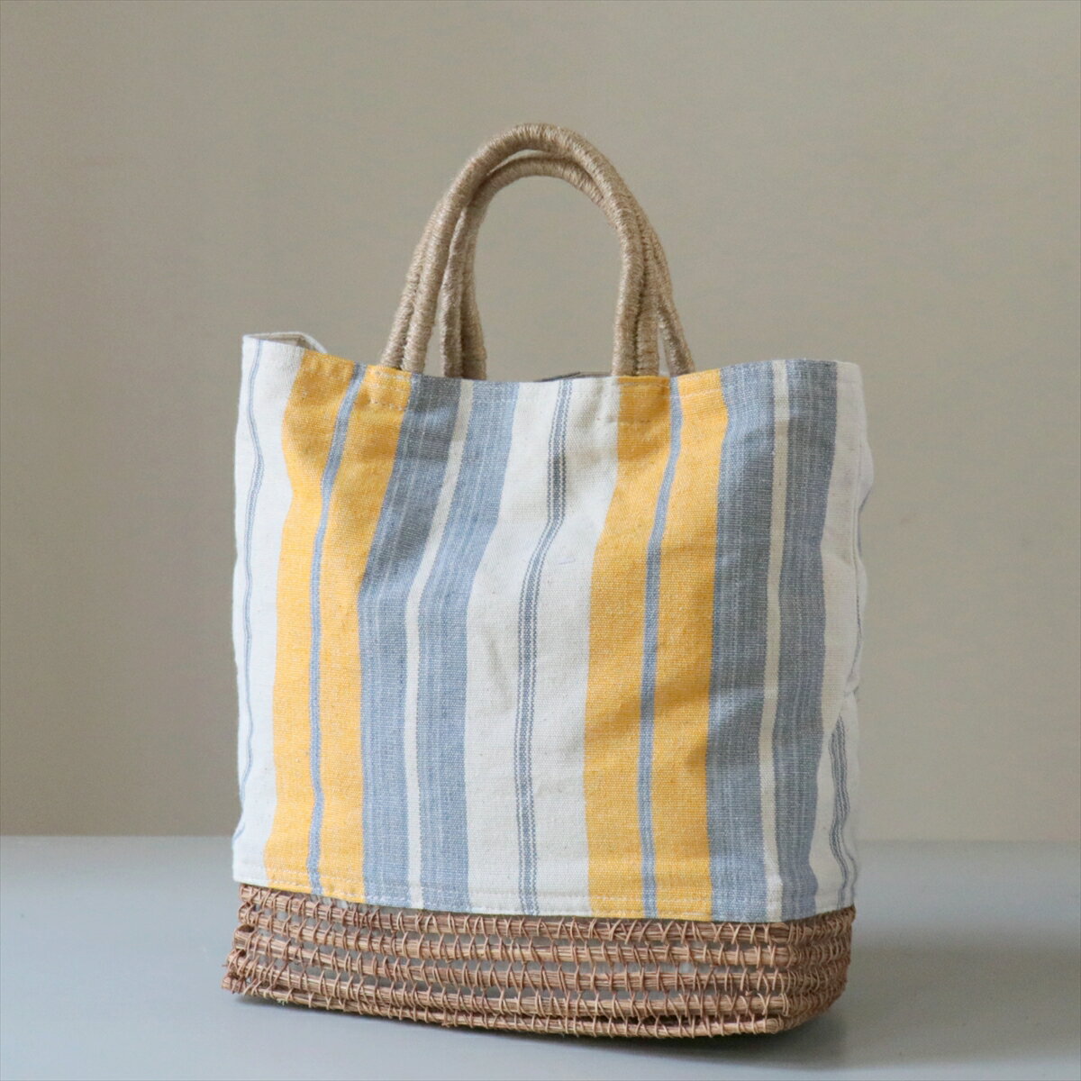 Rakuten - TARANGO COTTON コットンxパーム椰子のトートバッグイエローxグレー