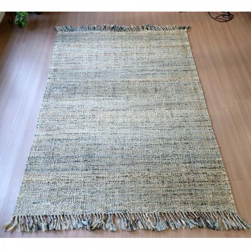 【15%OFFクーポン対象】ジュートラグ 手織り　天然繊維　麻　 240×160cm グレー