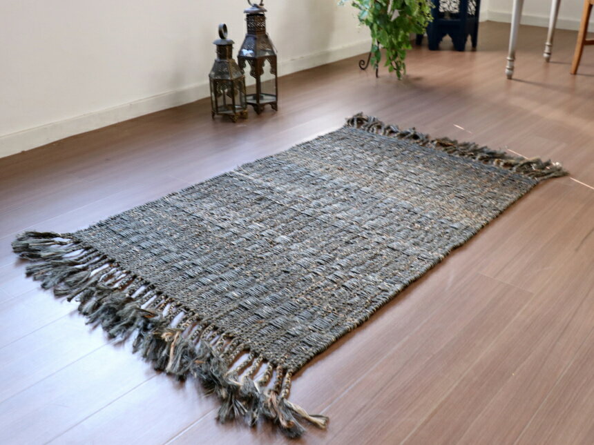 ジュートラグ 手織り 天然繊維 麻  120×80cm チャコール [2]