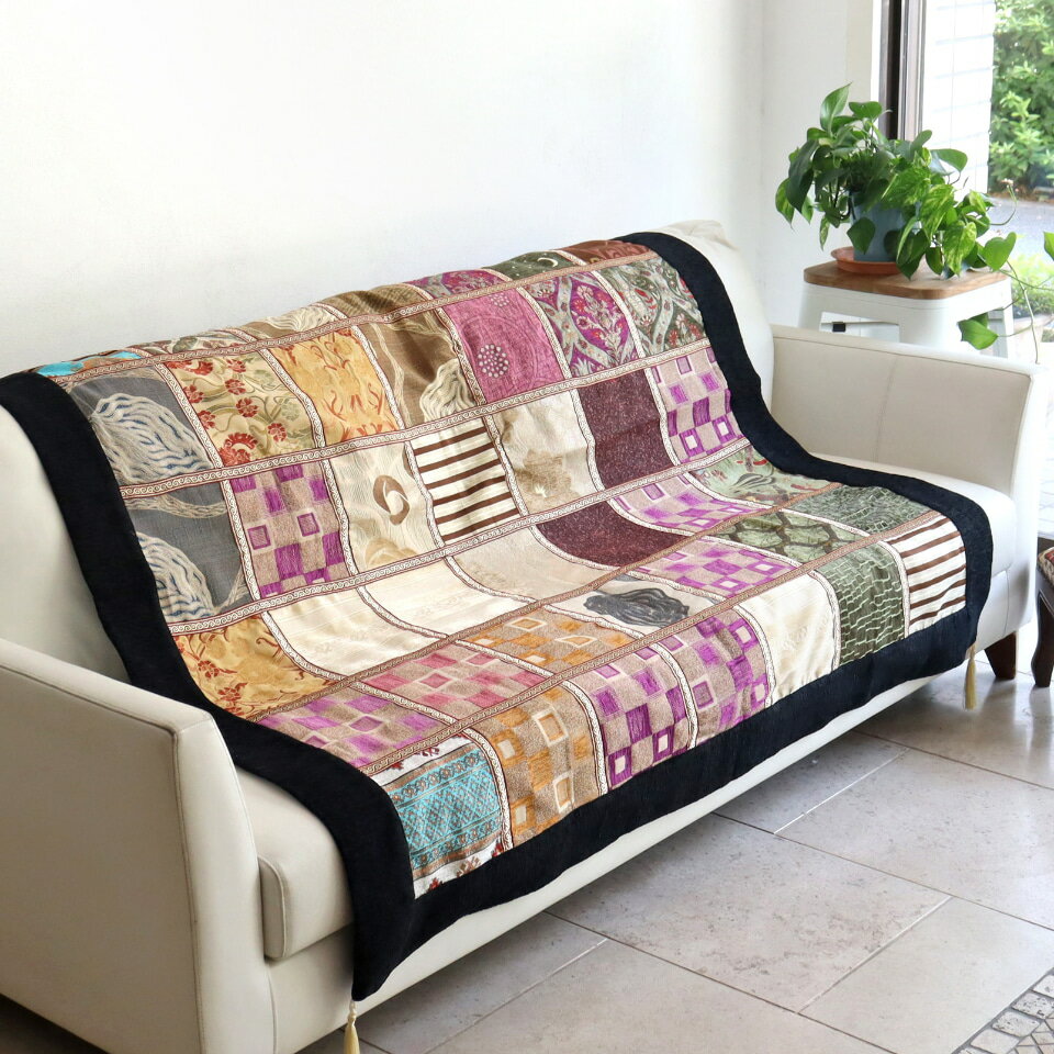 Rakuten - 【15%OFFクーポン対象】ソファカバー マルチカバー 150cm正方形 パッチワーク シュニール素材 インテリアファブリック トルコ製