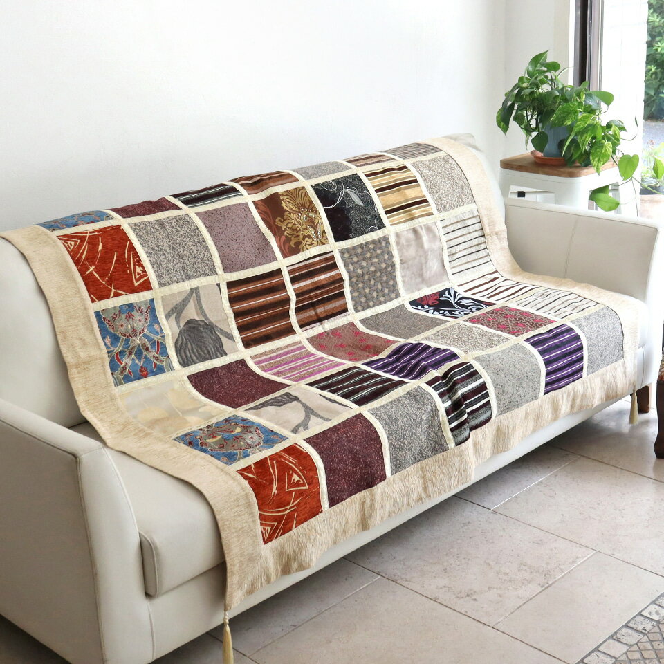 Rakuten - 【15%OFFクーポン対象】ソファカバー マルチカバー 150cm正方形 パッチワーク シュニール素材 インテリアファブリック トルコ製
