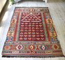 【15%OFFクーポン対象品】コンヤの草木染キリム Turkish Kilim Natural dye222×141cm変形ミフラープ・リンゴのような六角形モチーフ(3)
