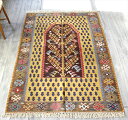 【15%OFFクーポン対象品】Turkish Kilim 手織りの草木染キリム・コンヤ　セッヂャーデ172×123cm生命の樹のあるミフラープ　イエロー/オリーブ