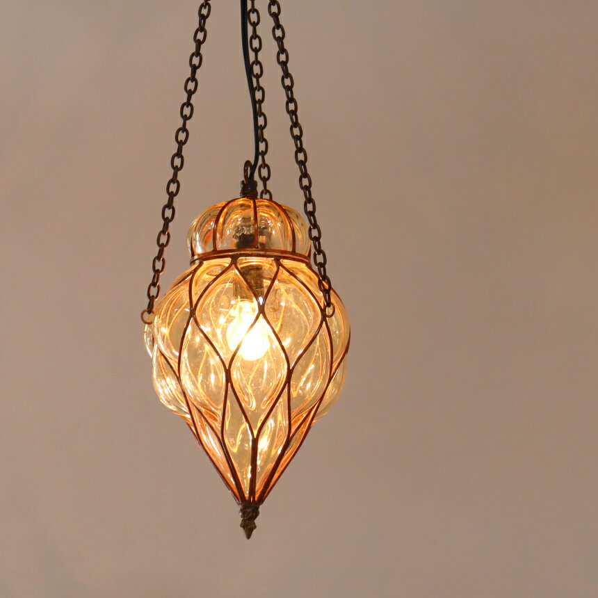 【10%OFFクーポン対象品】トルコランプ ガラスペンダントランプ マウスブロー アイアンワークバル/トレリス 直径16cm 全長54cm