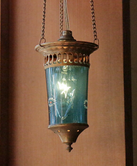 Rakuten - 【10%OFFクーポン対象】アンティークガラスのトルコランプ・フラワーペインティグ/クリアブルー/ E14 10W 白熱球付