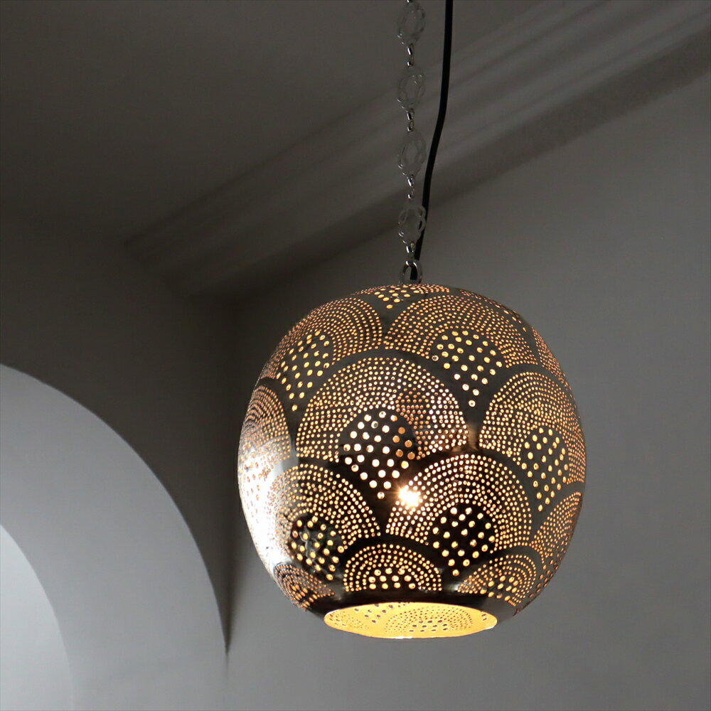 モロッコランプ/Moroccan Metal shade Lamps メタルシェード　ペンダントランプラウンド形　レインボウ　φ23cm　エジプト製