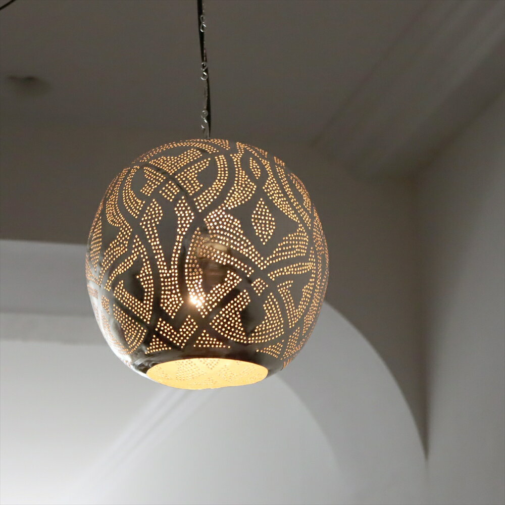 メタルシェード モロッコランプ　Moroccan Metal shade Lamps　ペンダントランプ ラウンド形　ロータス　φ23cm　エジプト製 2