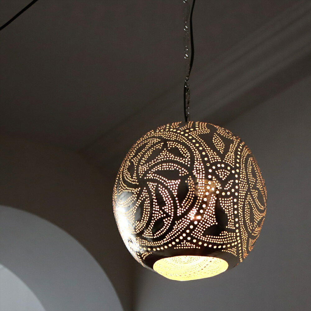 【10%OFFクーポン対象】モロッコランプ/Moroccan Metal shade Lamps メタルシェード ペンダントランプラウンド形 ロータス φ23cm エジプト製