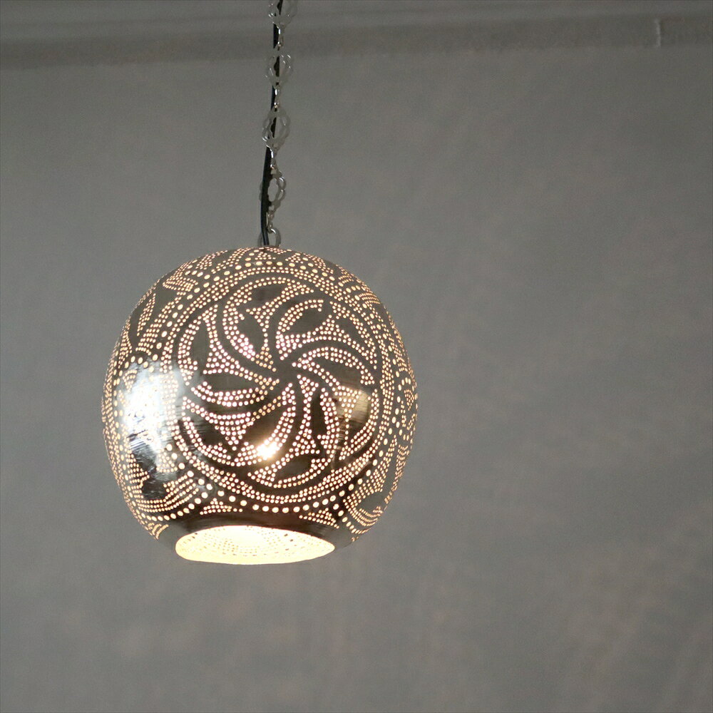 モロッコランプ/Moroccan Metal shade Lamps メタルシェード ペンダントランプラウンド形 ロータス φ23cm エジプト製 [2]