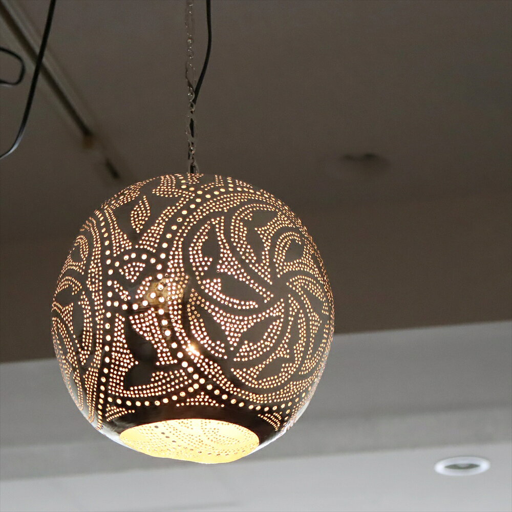 モロッコランプ/Moroccan Metal shade Lamps メタルシェード ペンダントランプラウンド形 ロータス φ23cm エジプト製 [3]