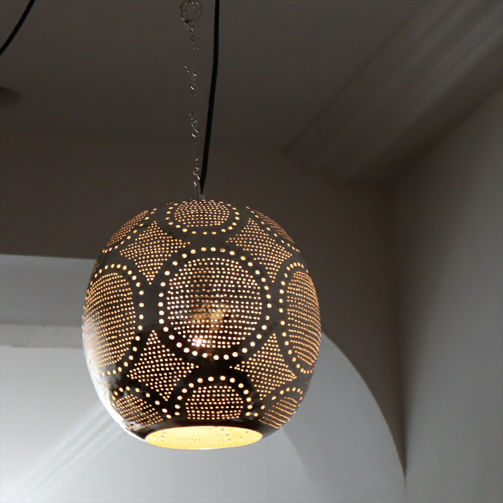 【10%OFFクーポン対象】メタルシェード モロッコランプ Moroccan Metal shade Lamps ペンダントランプ ラウンド形 サークル φ23cm エジプト製