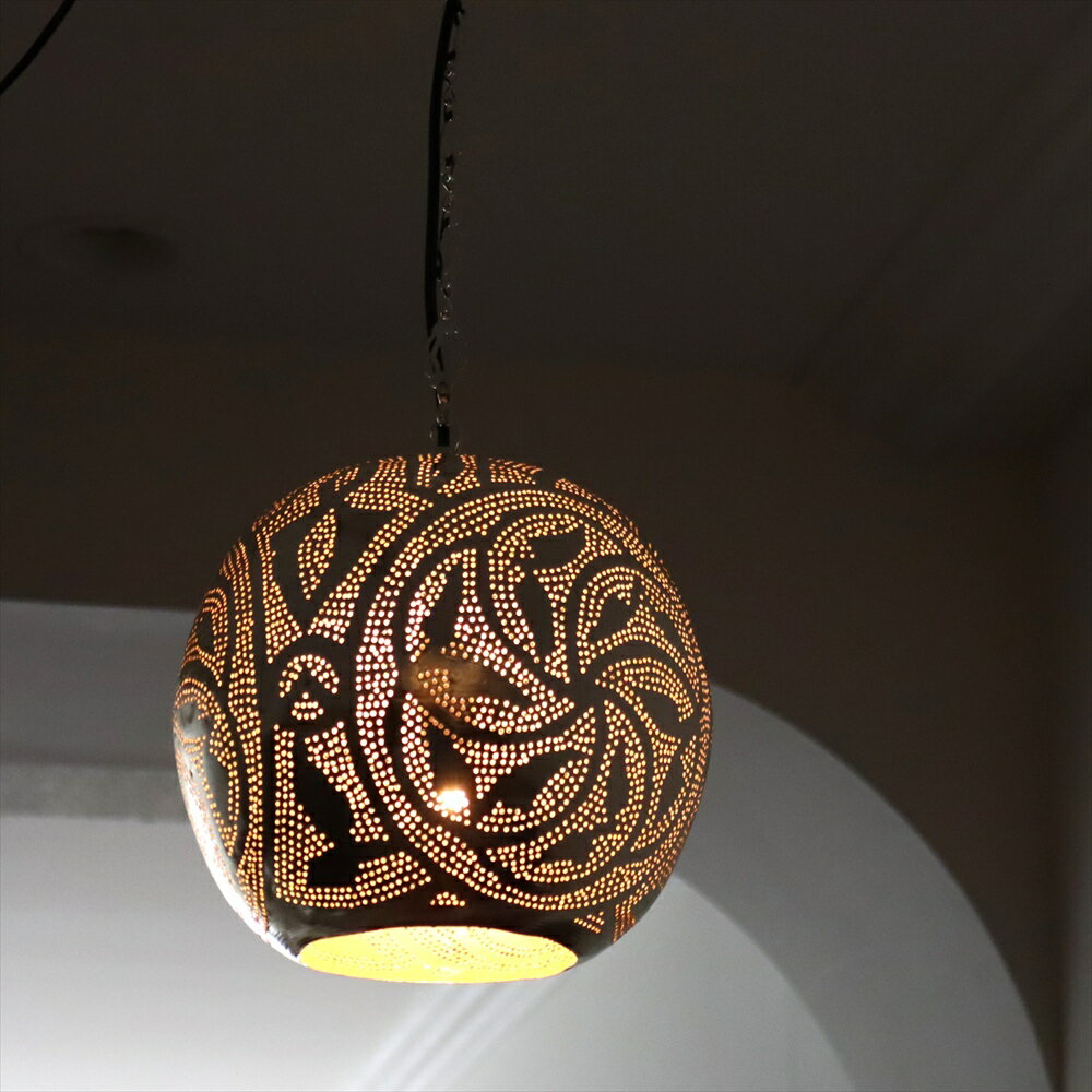 【10%OFFクーポン対象】モロッコランプ/Moroccan Metal shade Lamps メタルシェード ペンダントランプラウンド形 ロータス φ23cm エジプト製