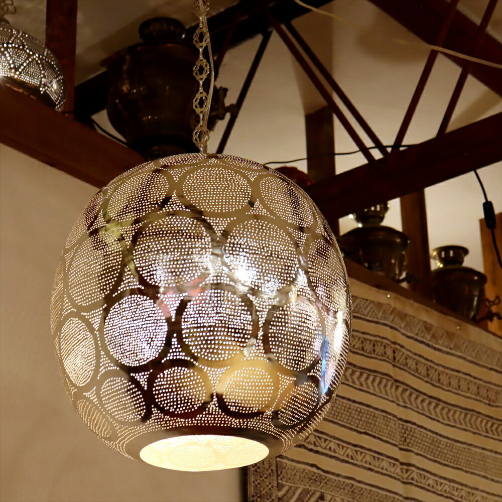 【10%OFFクーポン対象】モロッコランプ/Moroccan Metal shade Lamps メタルシェード ペンダントランプラウンド形 φ36cm サークル