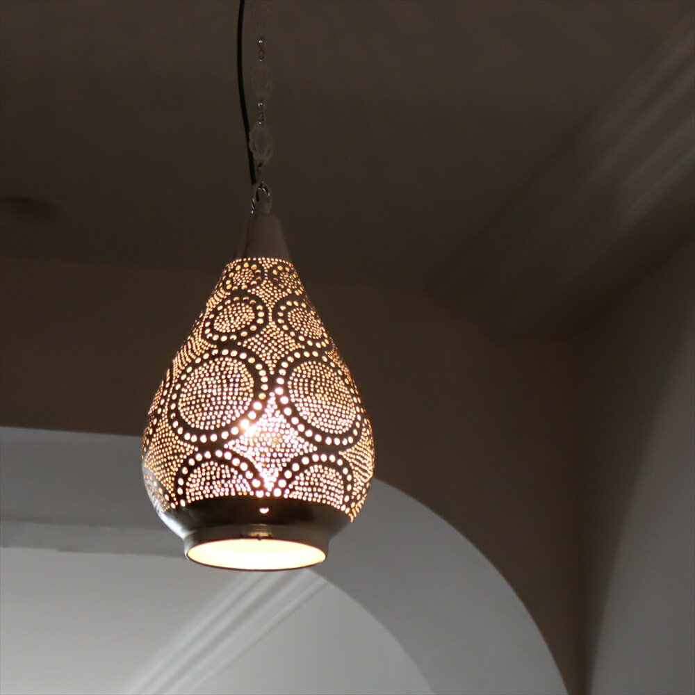 【10%OFFクーポン対象】メタルシェード モロッコランプ Moroccan Metal shade Lamps ペンダントランプ ドロップ形 サークル φ15cm エジプト製