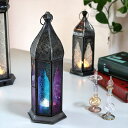 モロッコランタン キャンドルホルダー 高さ29cm バイオレット6面のレリーフガラス Morocco Lantern Candle holder