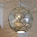 モロッコランプ/メタルシェード・ペンダントランプ 直径39cm Moroccan Metal shade Lamps FootBall エジプト製/レインボー E17 25W 白熱球付き