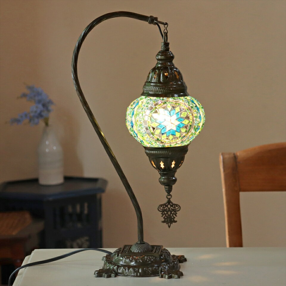 トルコランプ モザイクテーブルスタンドランプ ハンギング 全高42cm ブルー/グリーン E17/15W モザイクランプ
