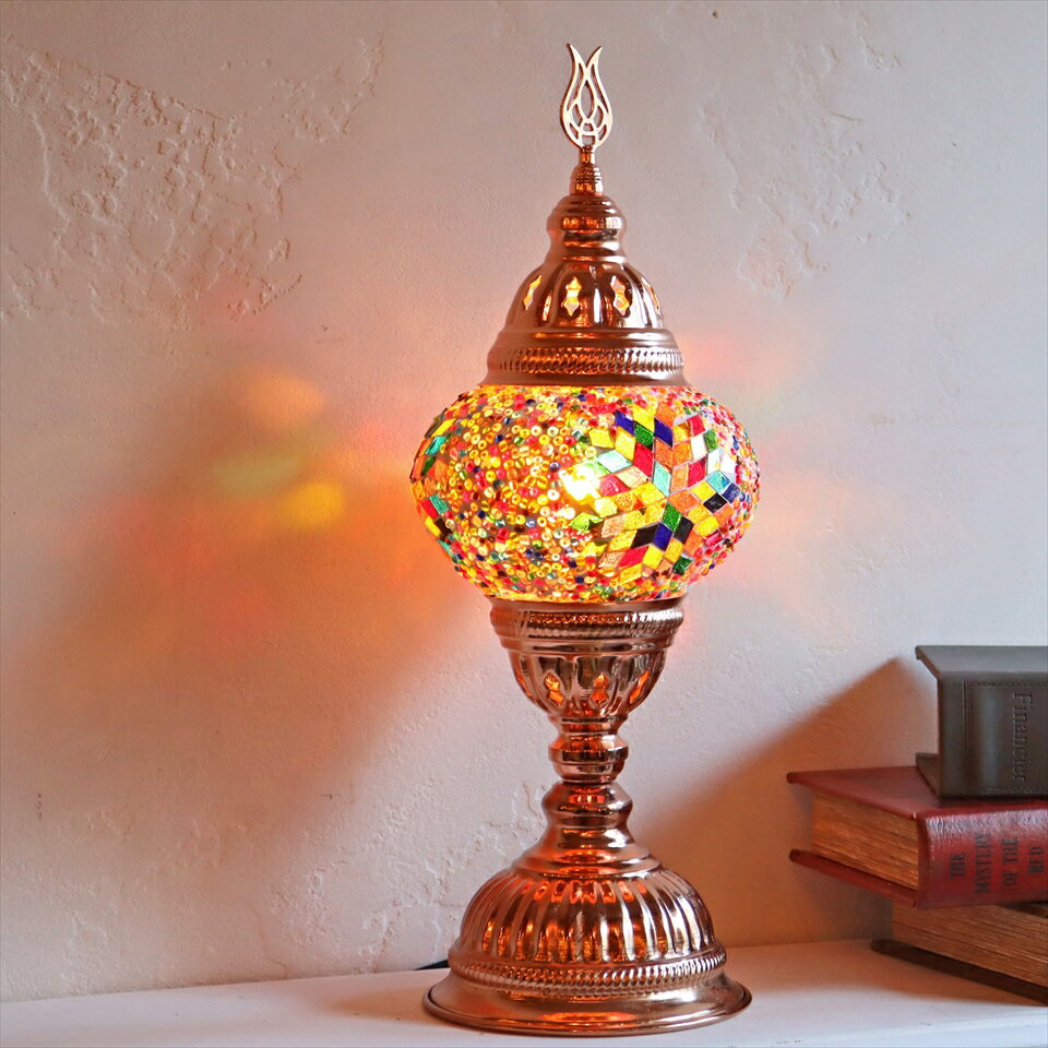 トルコランプ モザイクテーブルランプ 直径13cm 全高36cm カラフル E17/15W ローズカラーの灯具