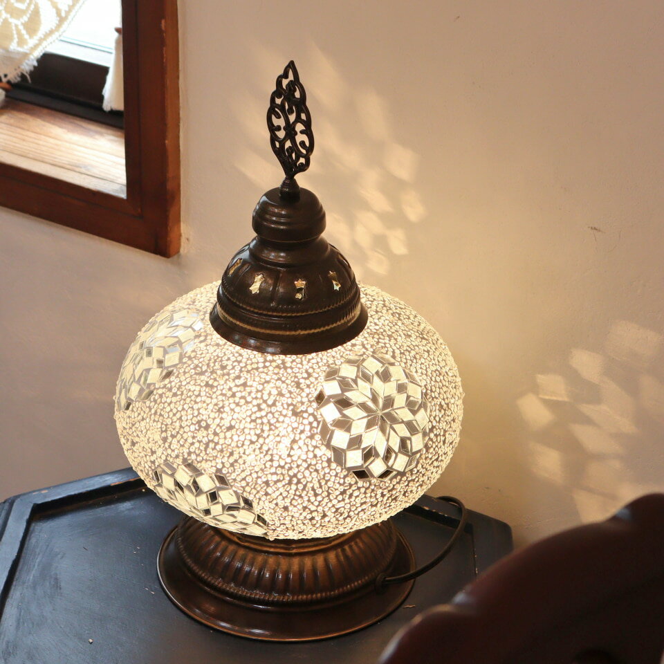 トルコランプ モザイクランプ テーブルランプ 全高39cm 直径24cm ホワイト [2]