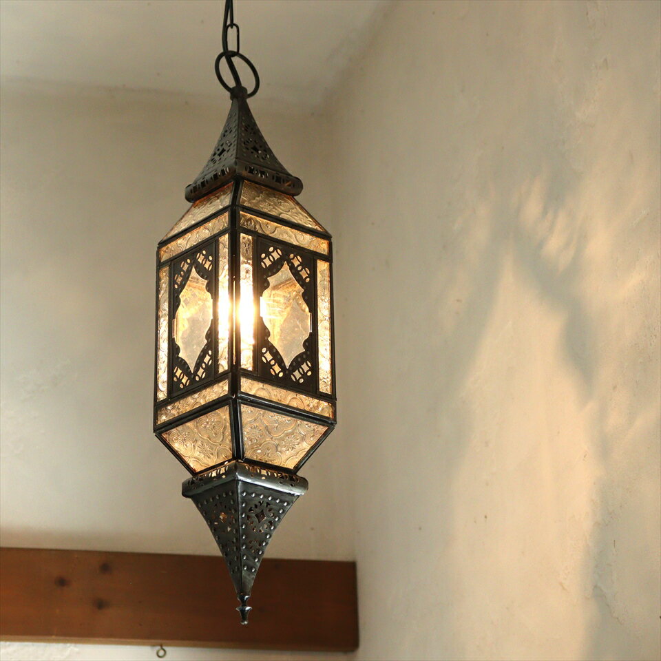 モロッコランプ・ガラスペンダントライト 直径11cm 全長85cm Morocco Lantern/ 25W1灯　ペンダントランプ1灯