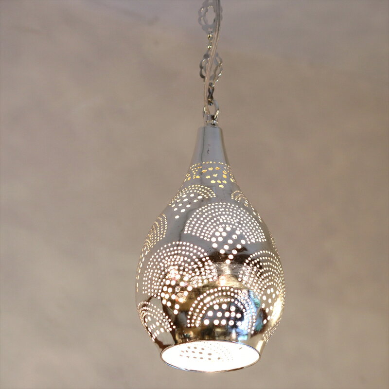 メタルシェード モロッコランプΦ13cm Moroccan Metal shade Lamps ペンダントランプ レインドロップ/レインボー シルバー色 口金E17 エジプト製