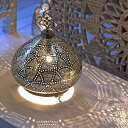 モロッコ メタルシェード・テーブルランプ/Moroccan Metal shade Lamps直径27cm/Sogan シルバー色/ロータス