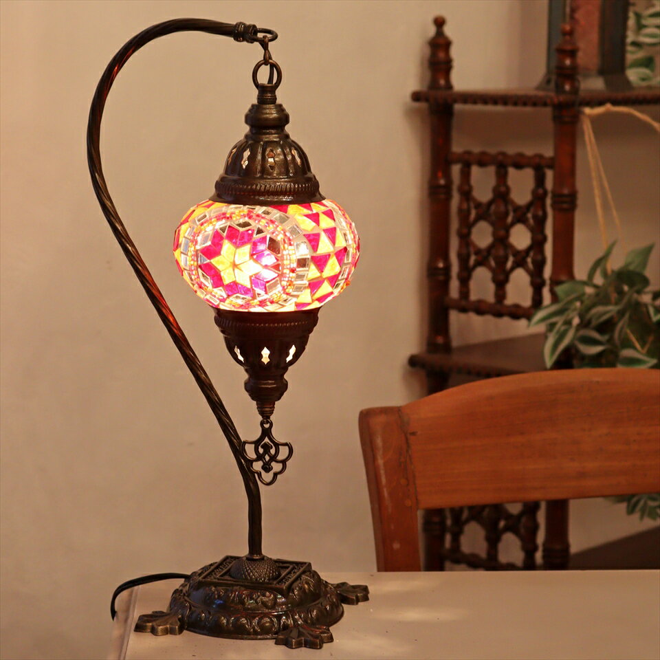 【10%OFFクーポン対象】トルコランプ モザイクテーブルランプ ハンギング 全高42cm 横幅23cm オレンジ
