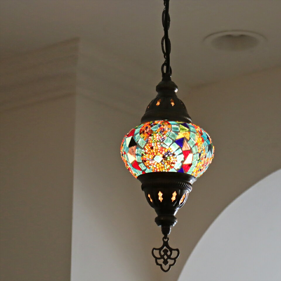 トルコランプ モザイクランプ 直径13cm 全高67cm ブルー ペンダントライト