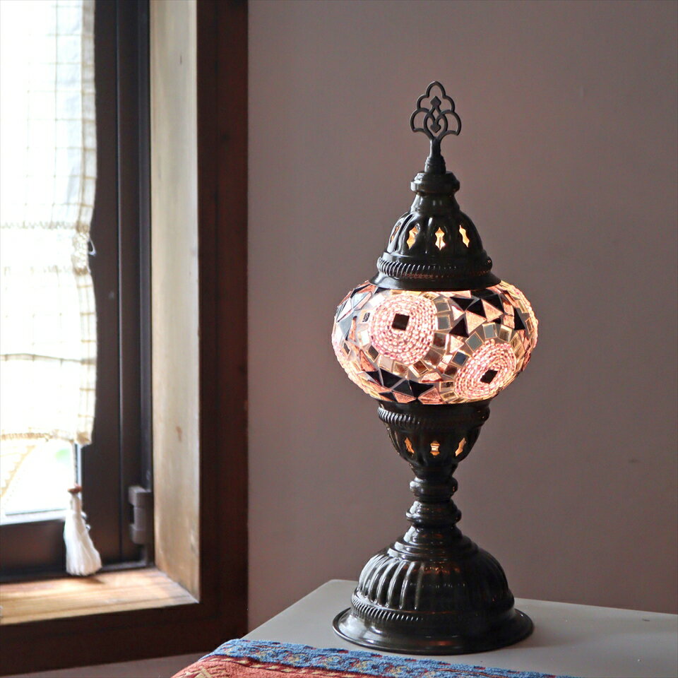 【10%OFFクーポン対象】トルコランプ モザイクテーブルランプ 直径13cm 全高36cm パープル