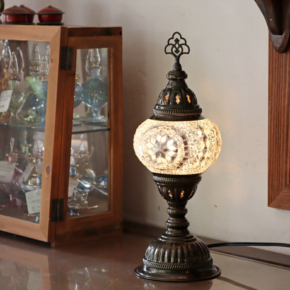 Orchid Lamps - トルコランプ モザイクテーブルランプ 直径13cm 全高36cm ホワイト