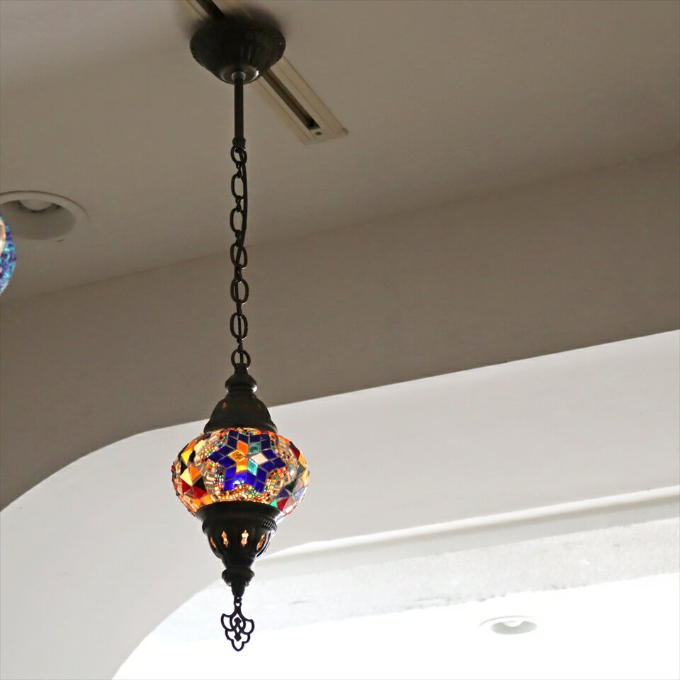 【10%OFFクーポン対象品】トルコランプ モザイクランプ 直径13cm 全高67cm ミックスカラー ペンダントライト