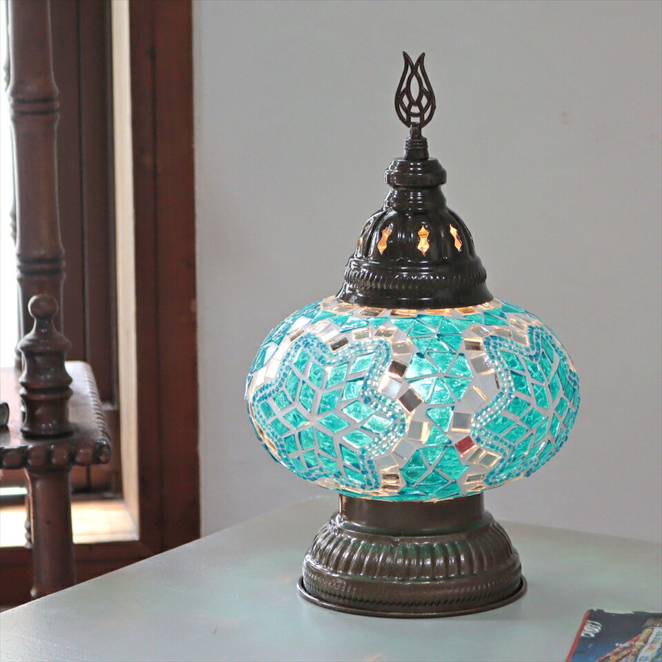 Orchid Lamps - トルコランプ モザイクテーブルランプ 直径16cm 高さ27cm ターコイズブルー