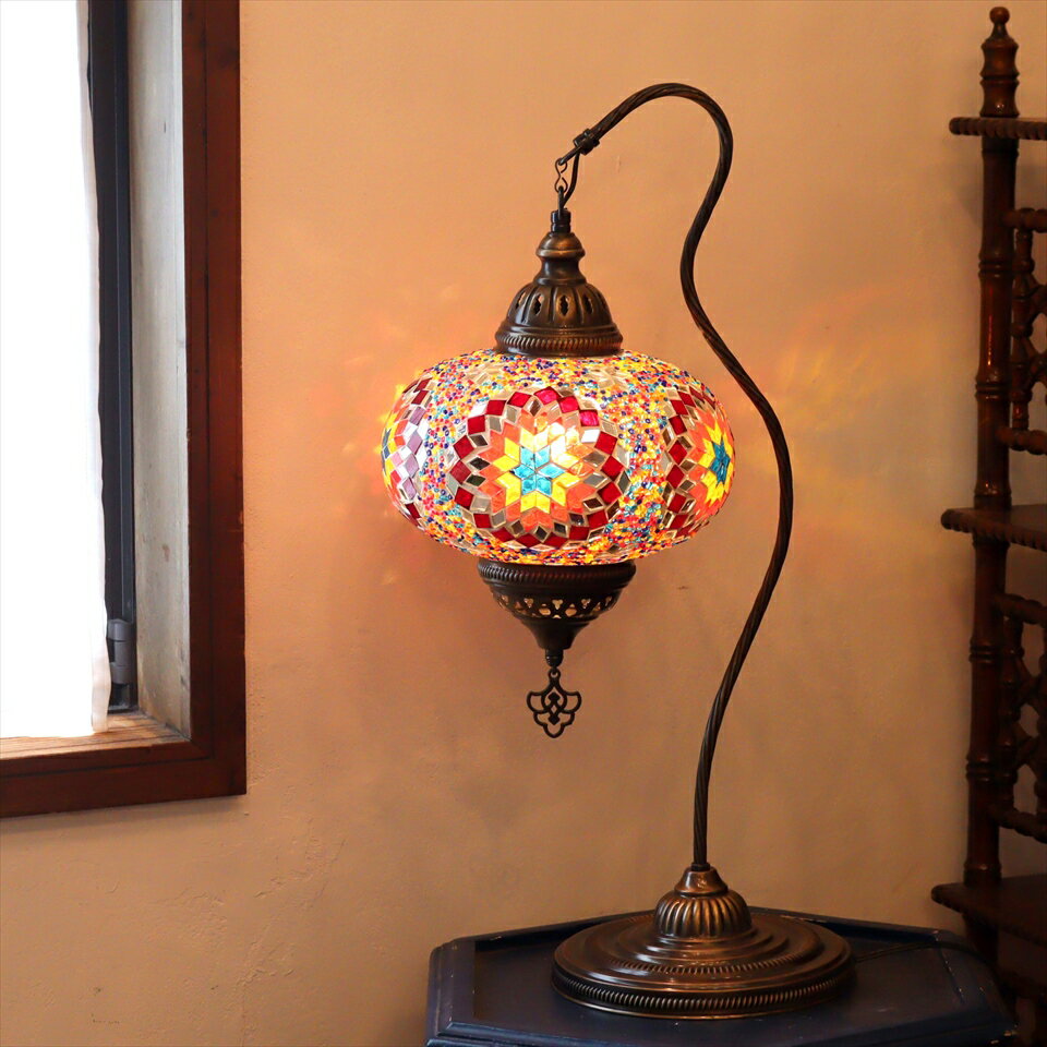 トルコランプ モザイクスタンドランプ ハンギング 全高62cm ガラス直径24cm ミックスカラー