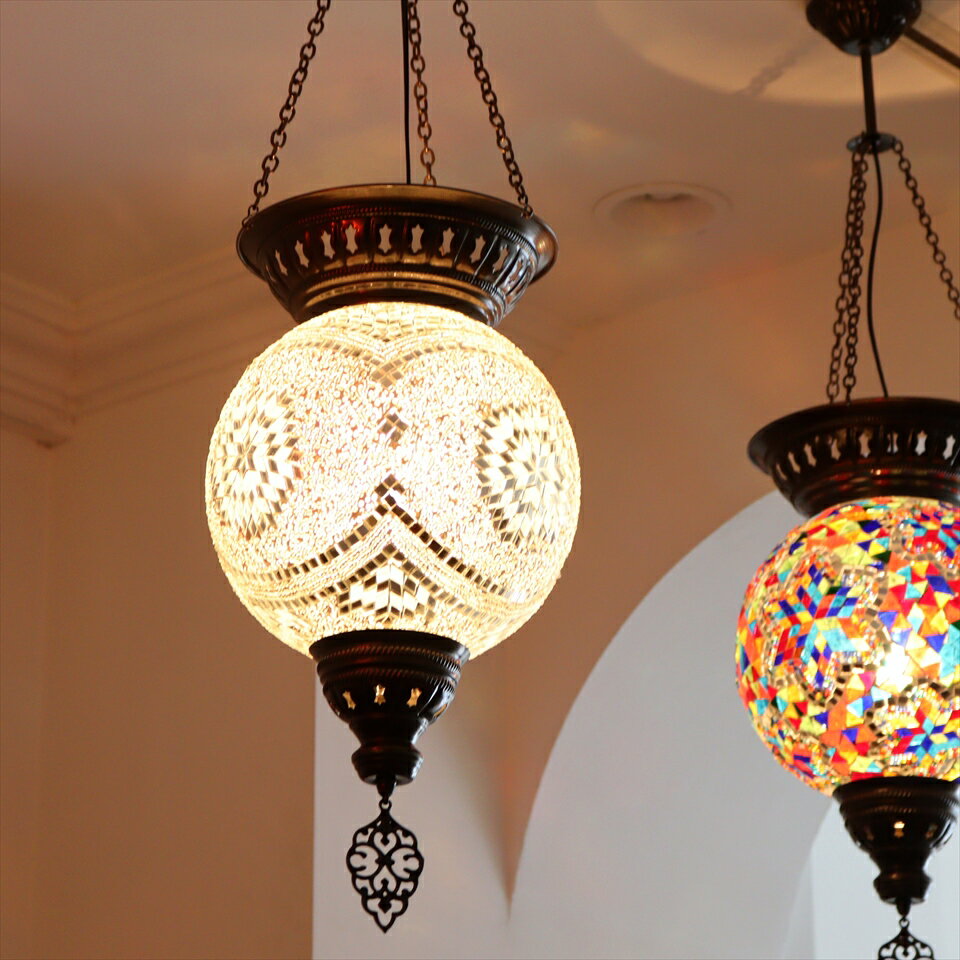 【10%OFFクーポン対象】トルコランプ モザイクランプ 全高92cm 直径25cm ボール型 ホワイト 大型パレスランプ