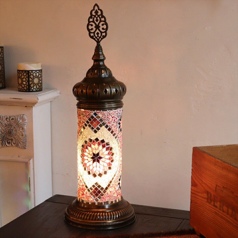 【10%OFFクーポン対象】トルコランプ モザイクスタンドランプ シリンダー 全高53cm パープル