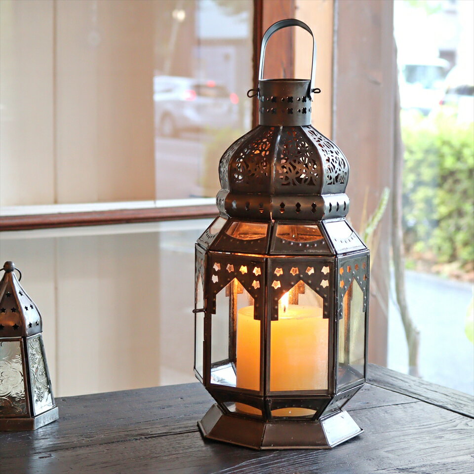 モロッコランタン キャンドルホルダー 高さ36cm 直径16cm クリア Morocco Lantern Candle holder(3)