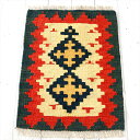 【15%OFFクーポン対象品】カシュカイ族の手織りキリム・シラーズ 60×43cm発色のよいカラフルモチーフ