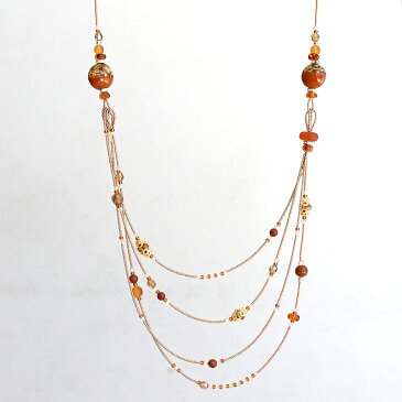 ベネチア　ムラーノ　ガラス・ビーズ/4連ロングネックレス Venetian Handmade Glass Beads Necklace ブラウン