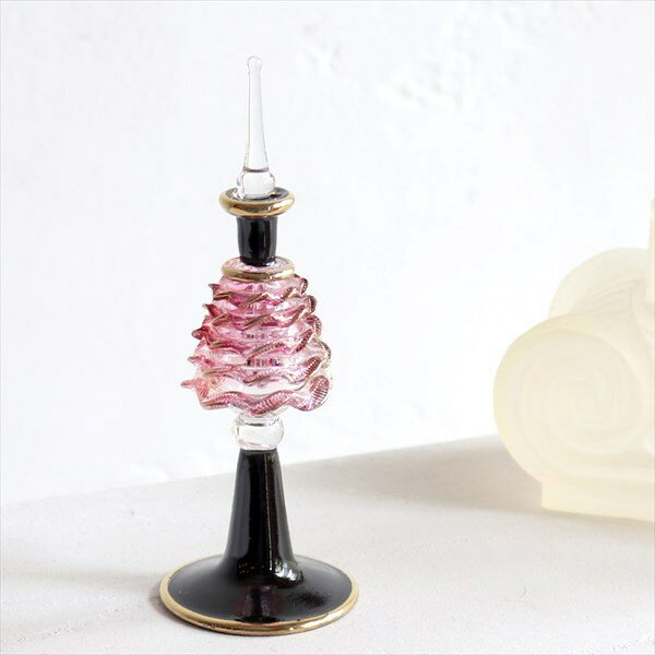 エジプト香水瓶・手吹きガラスの工芸品・14cmサイズ・ピンク/ブラック・OUTLET・サービス品