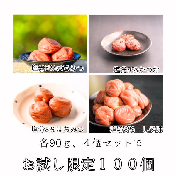 訳あり 紀州南高梅 90g×4 お試し4種 味を選べない方に はちみつ しそ かつお 梅干...